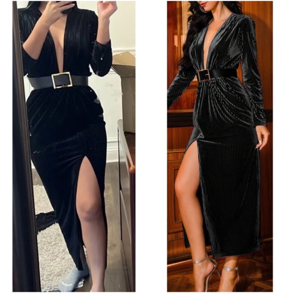 Luxurious Plunging Neck Velvet Party Evening Holiday Maxi Dress - Picture 1 of 9